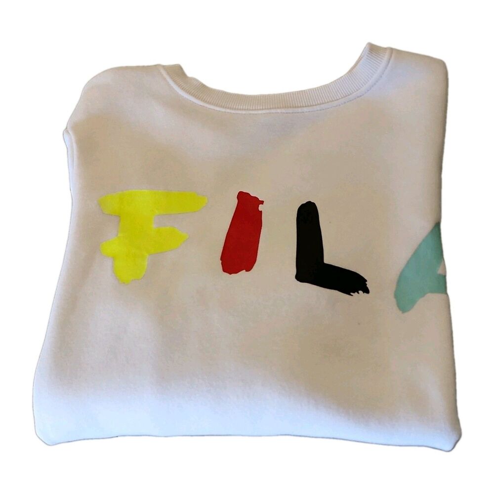FILA White Crewneck Pullover Sweatshirt Logo Graphic Print Long Sleeve XL